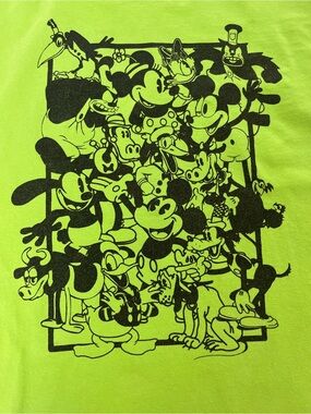 Disney Character Collage Graphic Tee Comfort Colors Lime Green Men’s XL Rare